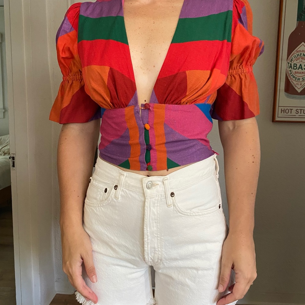 Farm Rio linen blend crop blouse - Picture 4 of 5